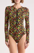 Betsey Johnson Long Sleeve One-Piece Scuba Zip Up Swimsuit