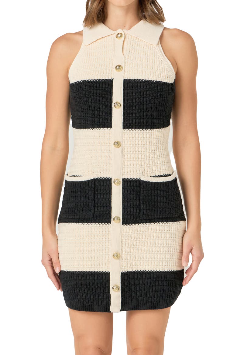 Stripe Cotton Blend Minidress, Alternate, color, CREAM/ BLACK