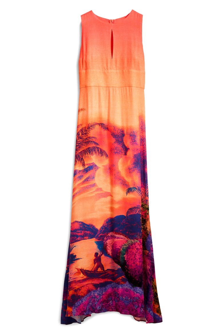 Print Sleeveless Maxi Dress, Alternate, color, ORANGE/ DARK PINK