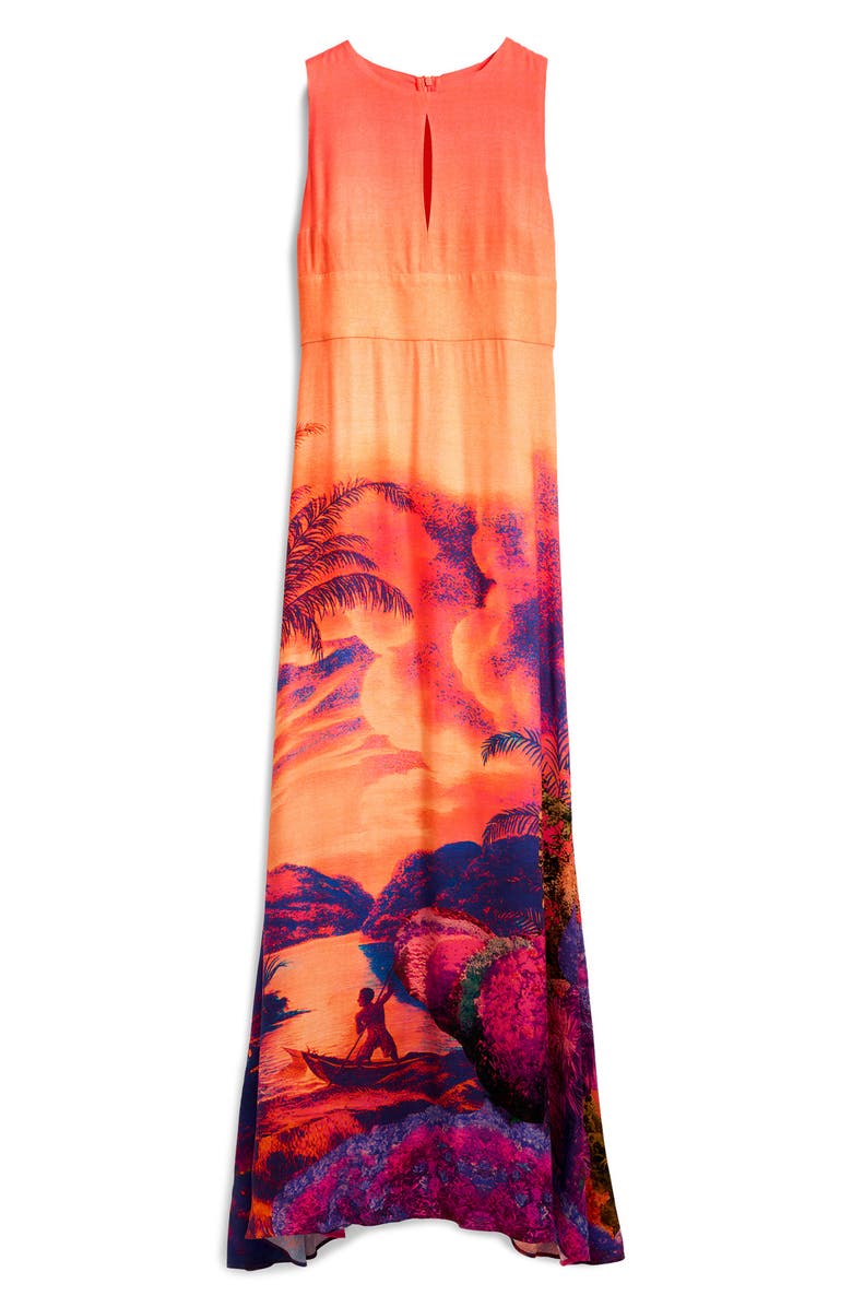 Desigual Print Sleeveless Maxi Dress, Alternate, color, Orange/ Dark Pink