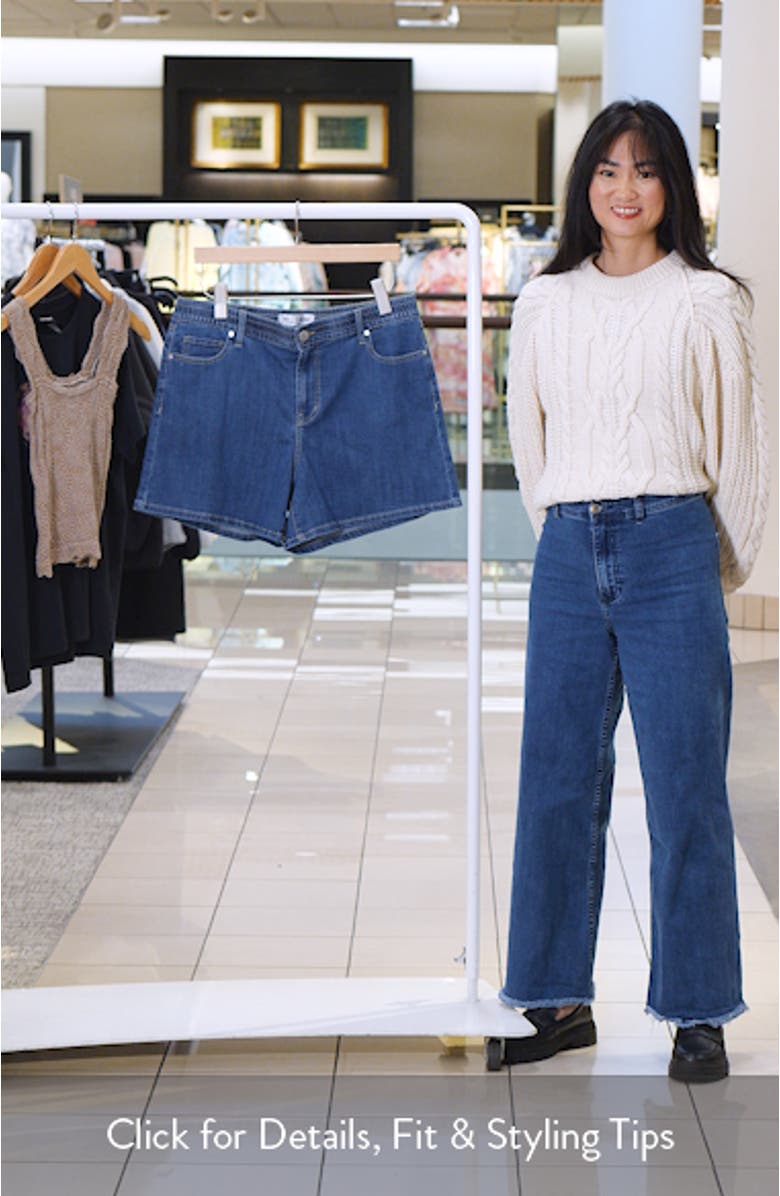 High Waist A-Line Mid Thigh Denim Shorts, sales video thumbnail
