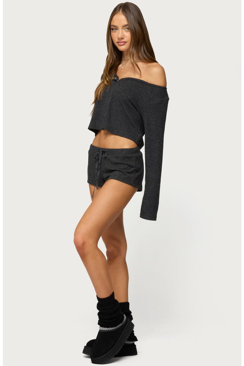 Teddy Waffle Knit Drawstring Shorts, Alternate, color, BLACK