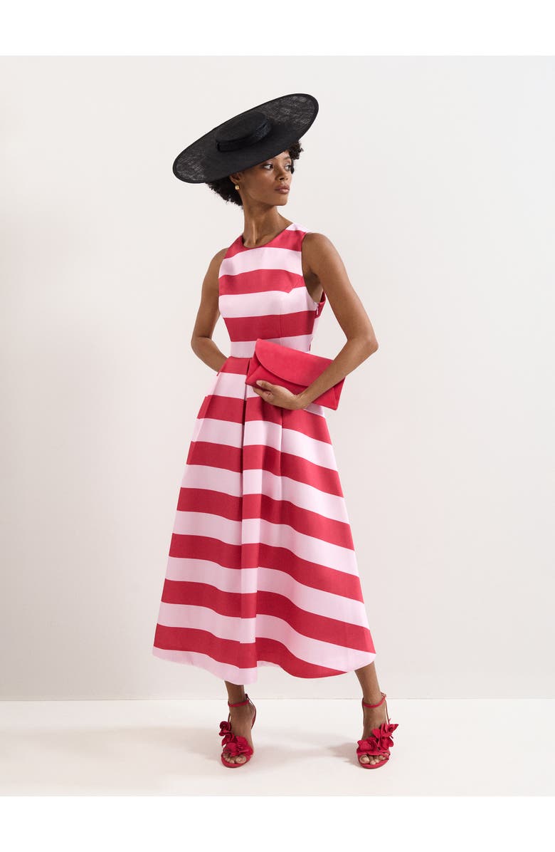 Phase Eight Kiria Stripe Satin Midi Dress, Main, color, Pink