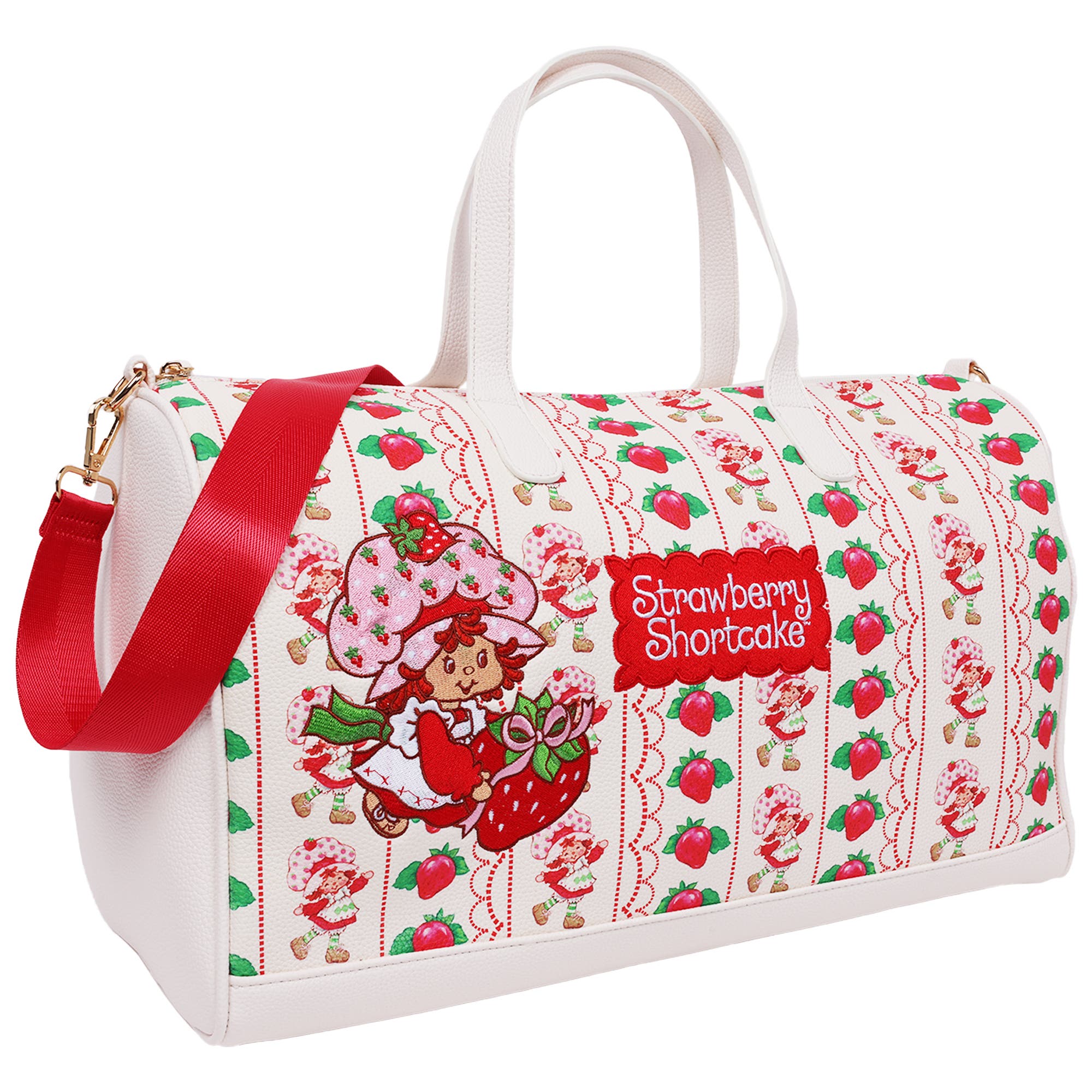 Strawberry Shortcake Lace Print Weekender Duffel Bag, Alternate, color, White