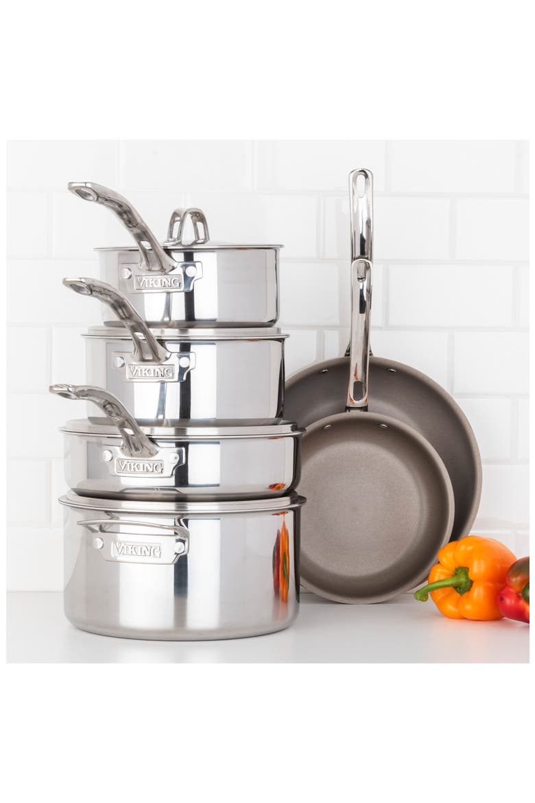 PureGlide Pro 3-Ply 10-Piece Cookware Set, Alternate, color, STAINLESS STEEL
