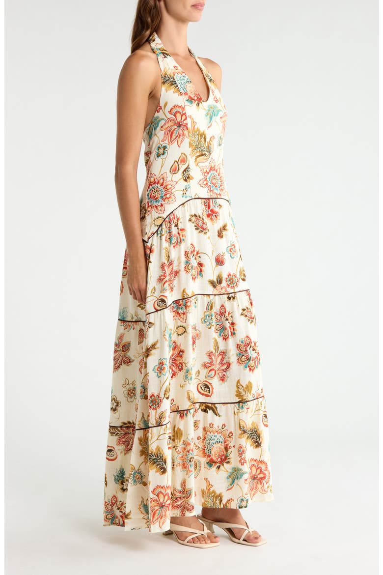 Floral Halter Neck Tiered Drop Waist Maxi Dress, Alternate, color, LUSH GREEN