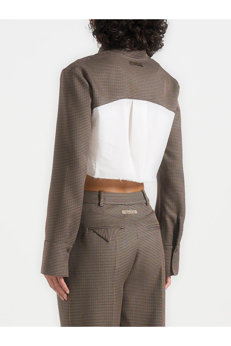 Bernadette Houndstooth Contrast Cropped Shirt, Alternate, color, Brown