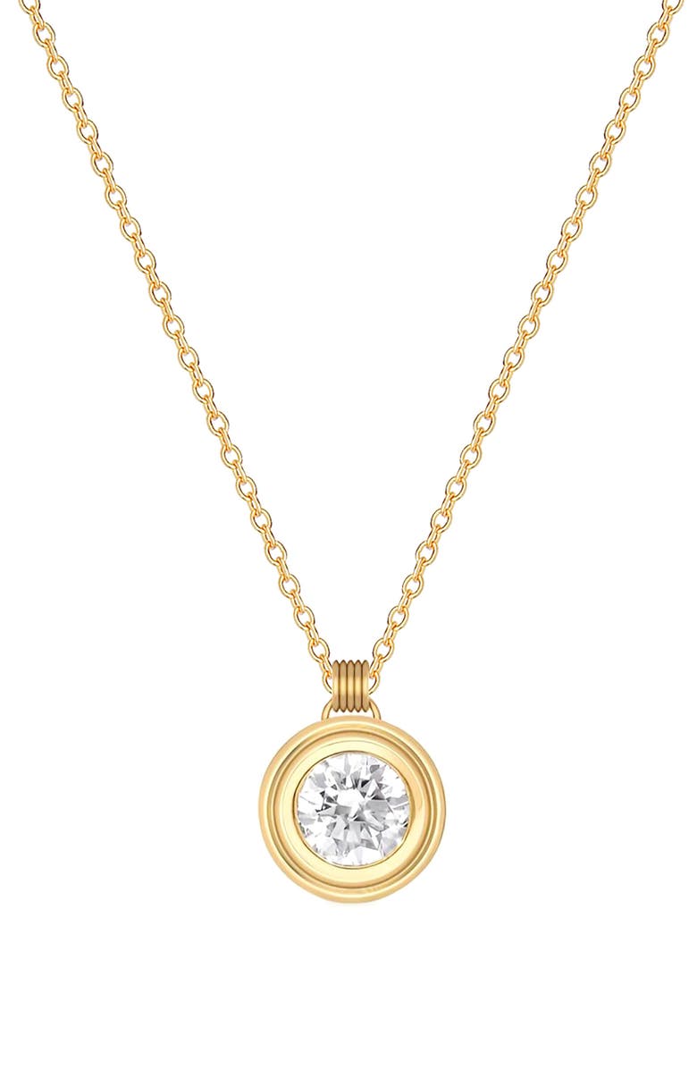 GABI RIELLE Bezel Round Cubic Zirconia Solitaire Pendant Necklace, Main, color, Gold