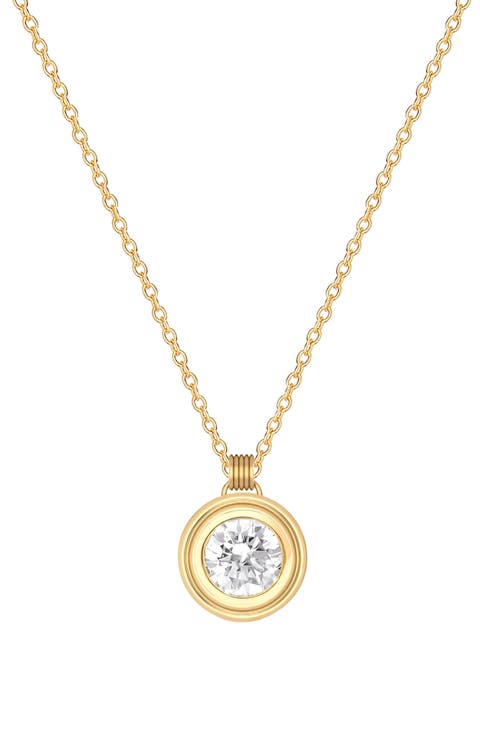 Bezel Round Cubic Zirconia Solitaire Pendant Necklace