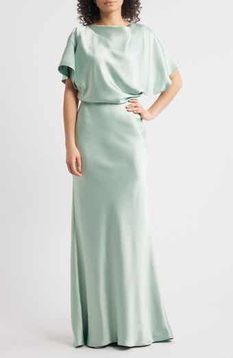 Amsale Blouson Bodice Bias Cut Satin Gown