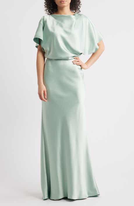 Amsale Blouson Bodice Bias Cut Satin Gown