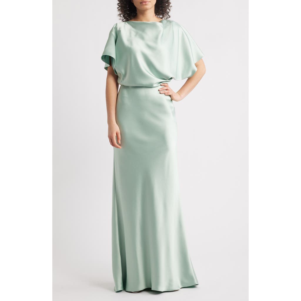 Amsale Blouson Bodice Bias Cut Satin Gown In Sage