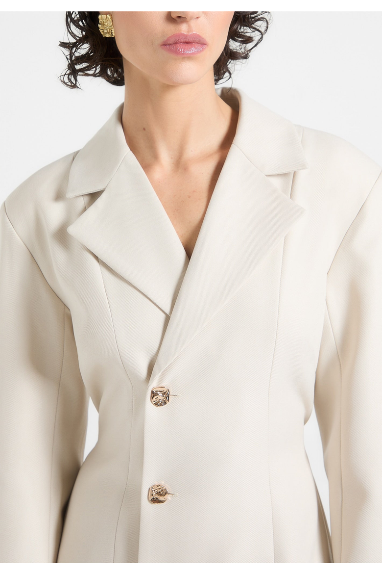 Nicole Cinch Waist Pleated Blazer Dress, Alternate, color, Cream