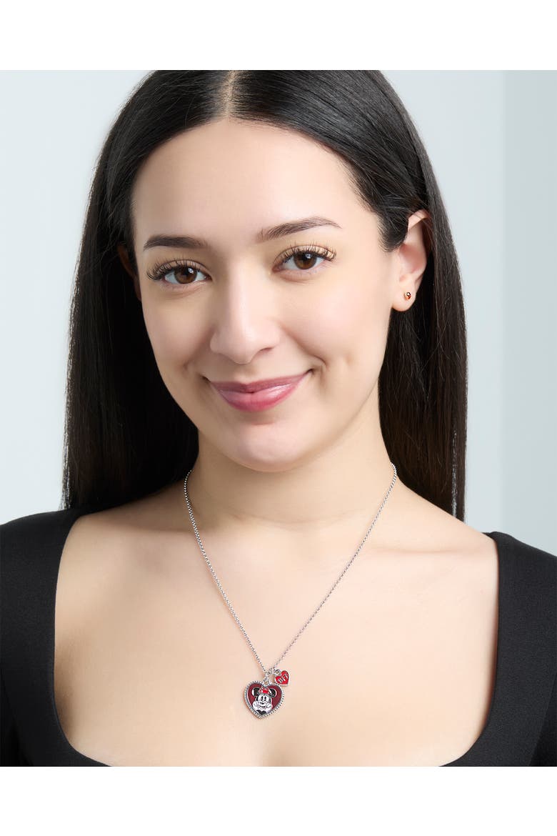 Mickey & Minnie Mouse Heart Necklace, Set of 3, Alternate, color, Silver, red