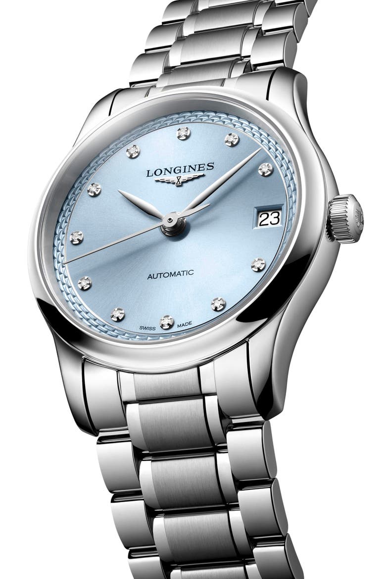 Master Collection Diamond Automatic Bracelet Watch, 34mm, Alternate, color, BLUE