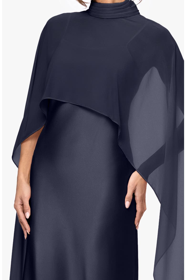 Satin Gown with Chiffon Overlay, Alternate, color, NAVY