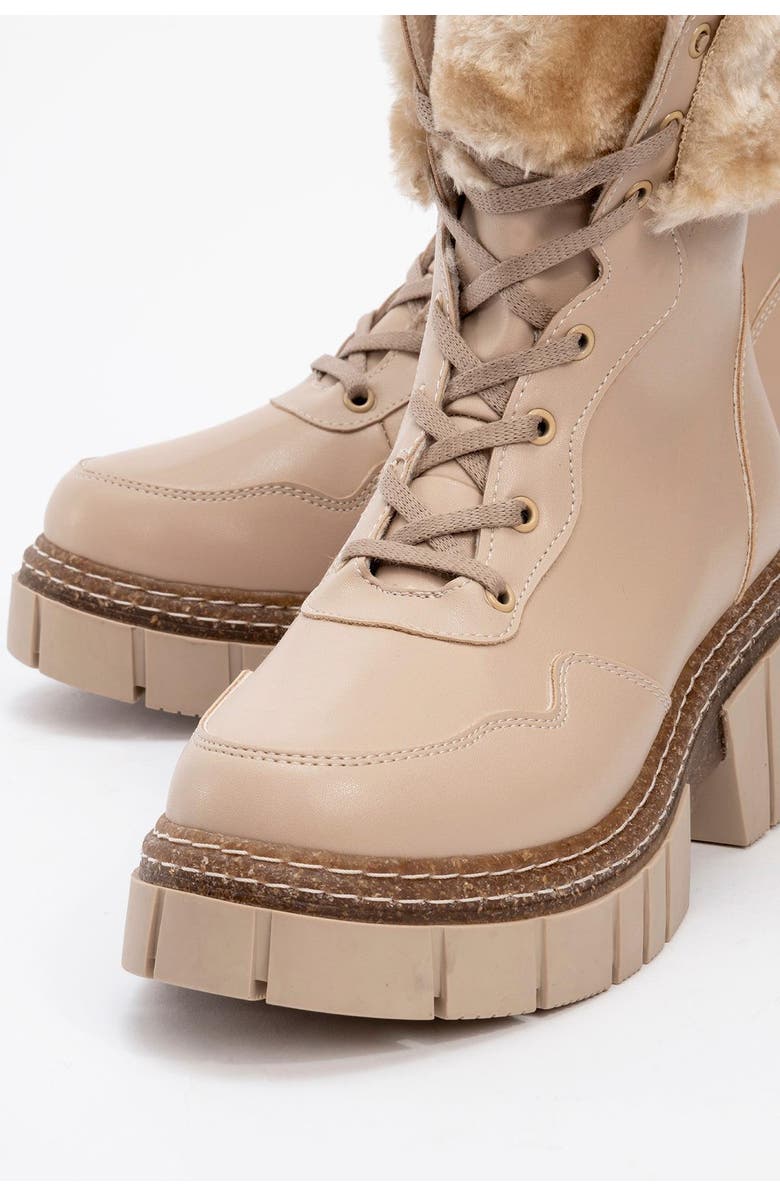 Prologue Shoes Faith Fur Chunky Boot, Alternate, color, Beige Faux Leather