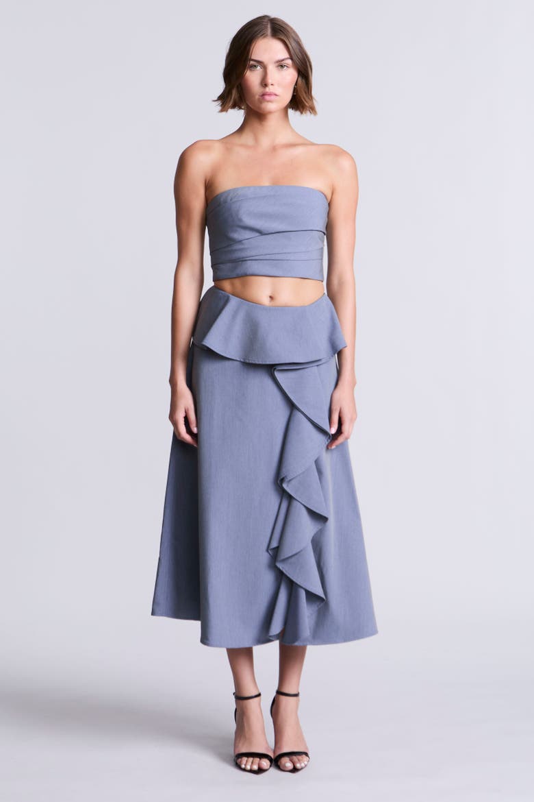Cascade Midi Skirt, Main, color, Yarn Dye Denim Blue Suiting