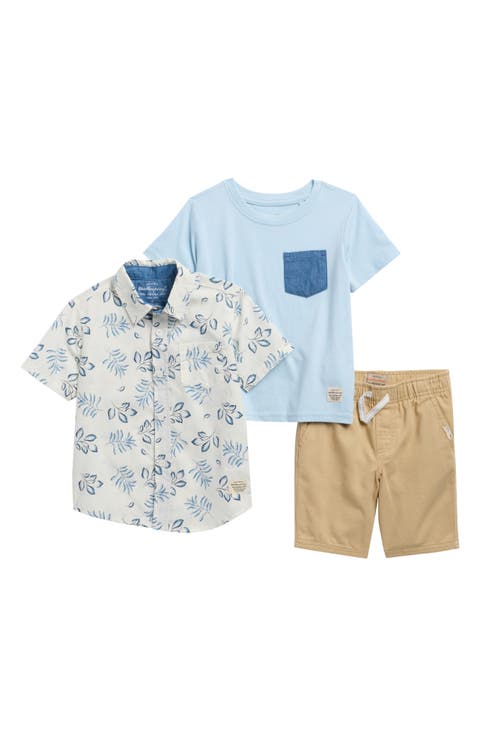 Kids' Short Sleeve Woven Button-Up Shirt, Pocket T-Shirt & Shorts Set (Little Kid)