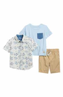Weatherproof® Kids' Short Sleeve Woven Button-Up Shirt, Pocket T-Shirt & Shorts Set