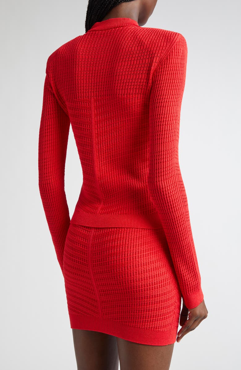 Balmain Button Detail Rib Cardigan, Alternate, color, Bright Red