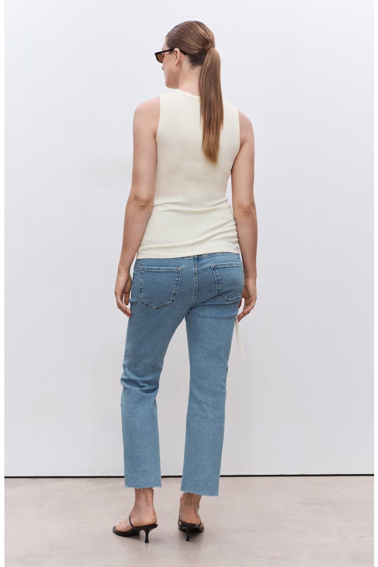 Over the Bump Raw Hem Crop Flare Maternity Jeans, Alternate, color, MEDIUM BLUE