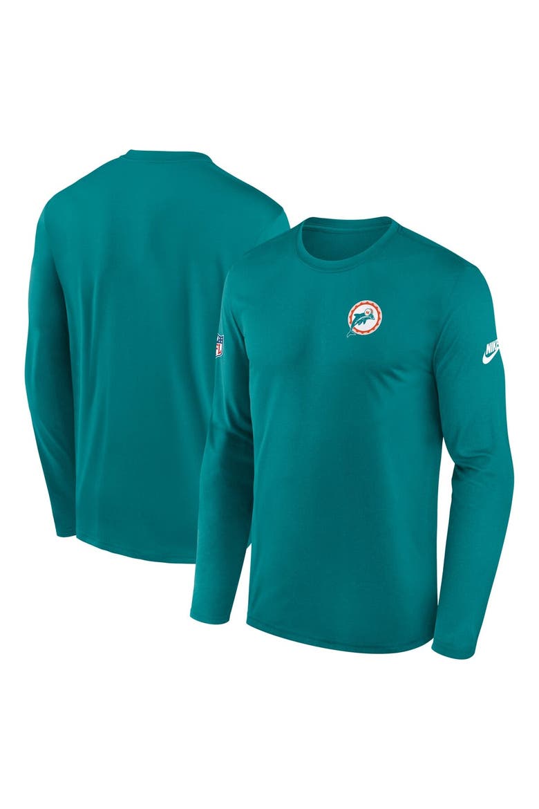 Men's Nike Aqua Miami Dolphins Legend Small Logo Performance Long Sleeve T-Shirt, Alternate, color, Aqua