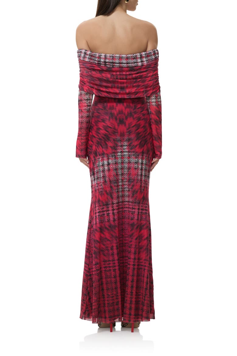 Thelma Off the Shoulder Long Sleeve Maxi Dress, Alternate, color, RUBY HOUNDSTOOTH