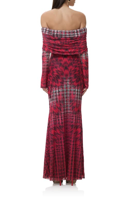 Afrm Thelma Off The Shoulder Long Sleeve Maxi Dress In Red