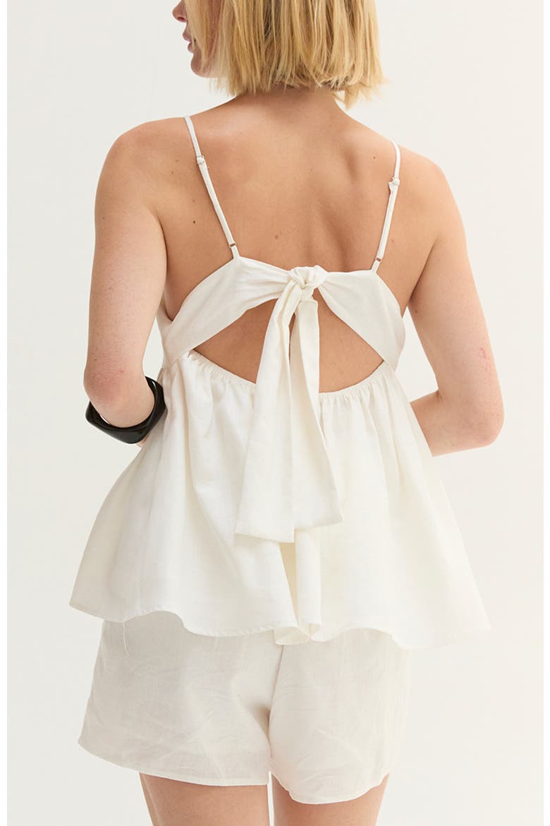 Tie Back Babydoll Linen Blend Top, Alternate, color, White