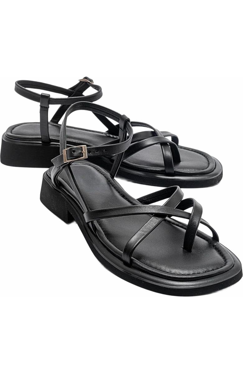 Forever & Always Shoes Antas Strappy Leather Flat Sandals, Main, color, Black Leather