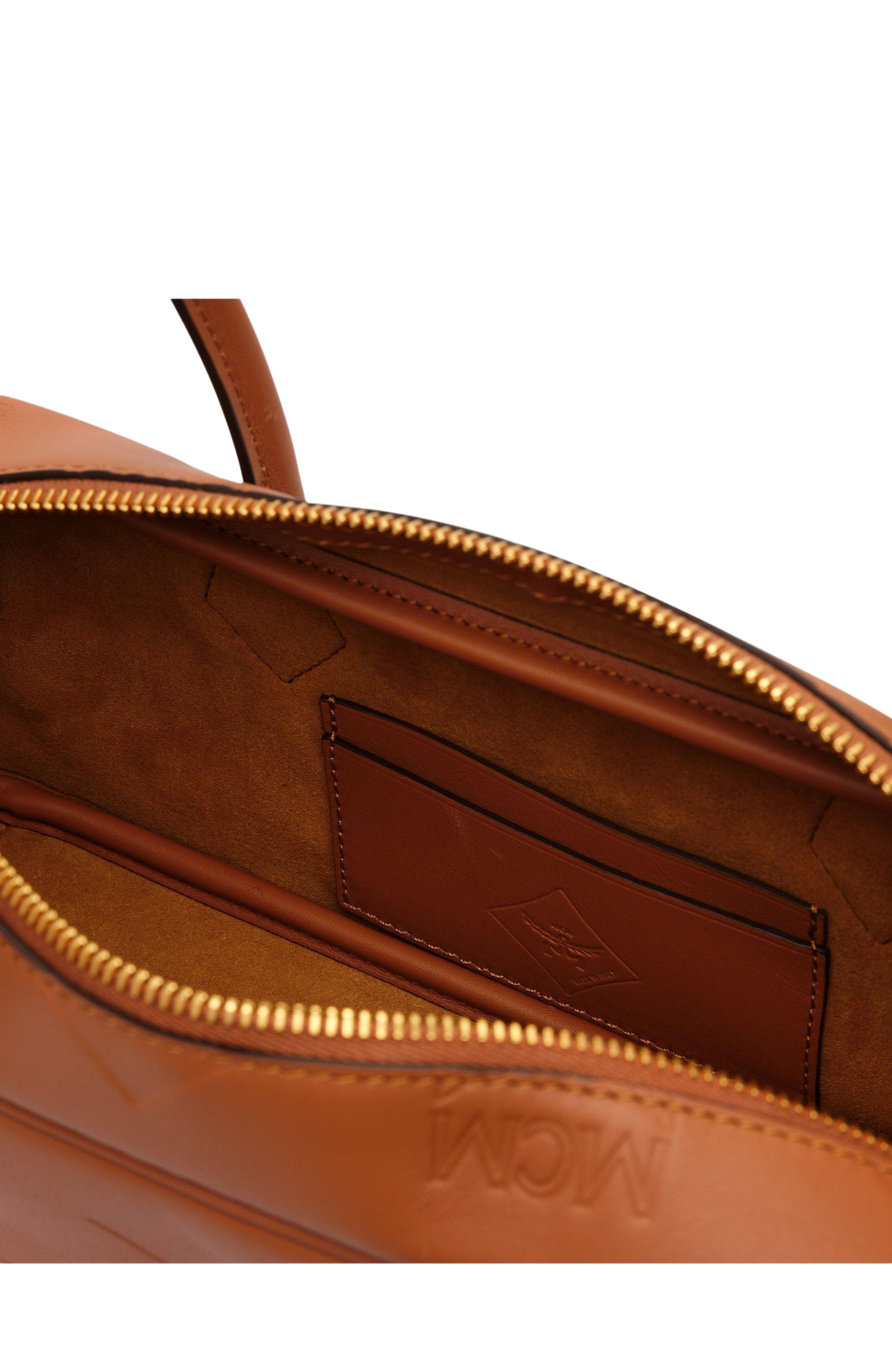MCM Small Aren East West Shoulder Bag in Maxi Monogram Leather, Alternate, color, Mocha Bisque