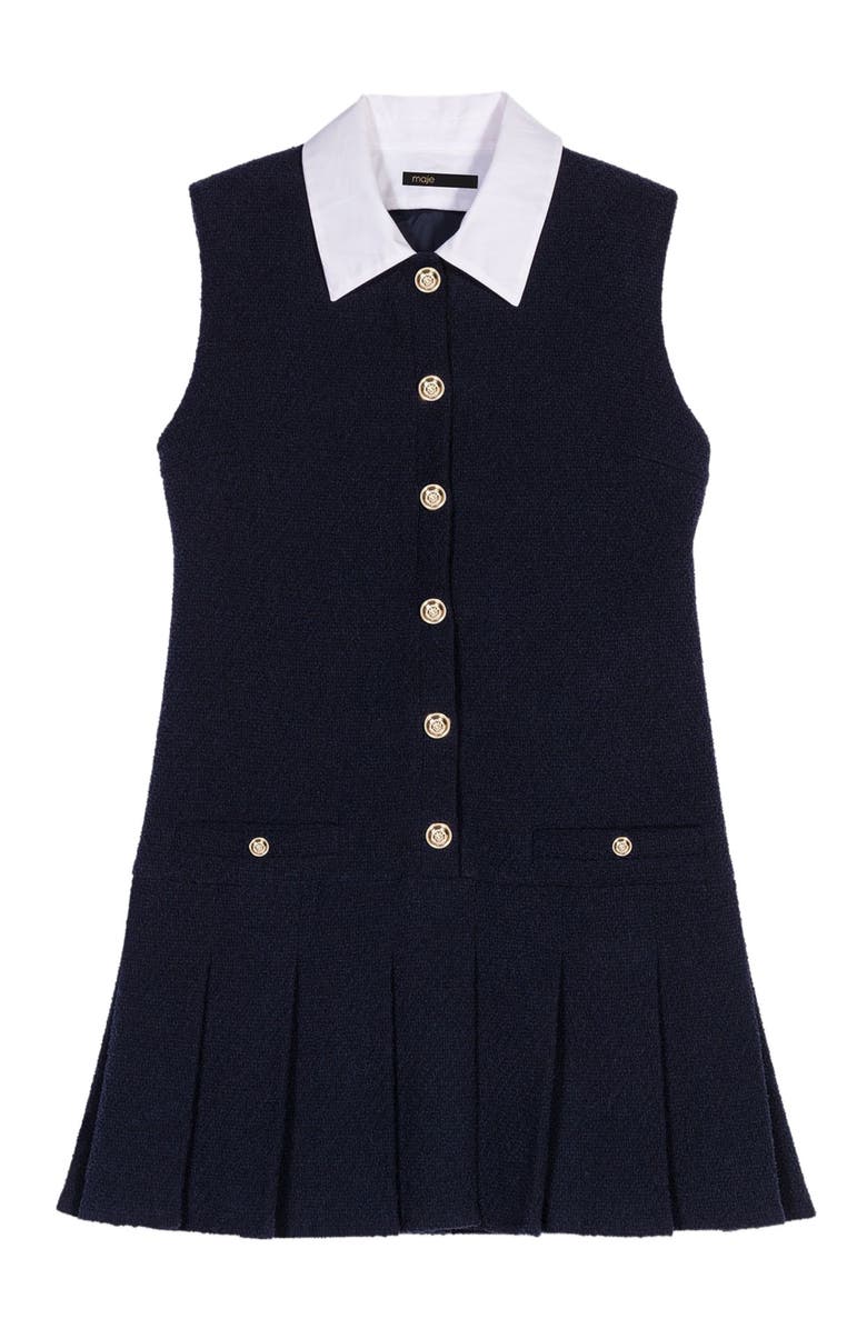 maje Mini tweed dress with removable collar, Alternate, color, Navy