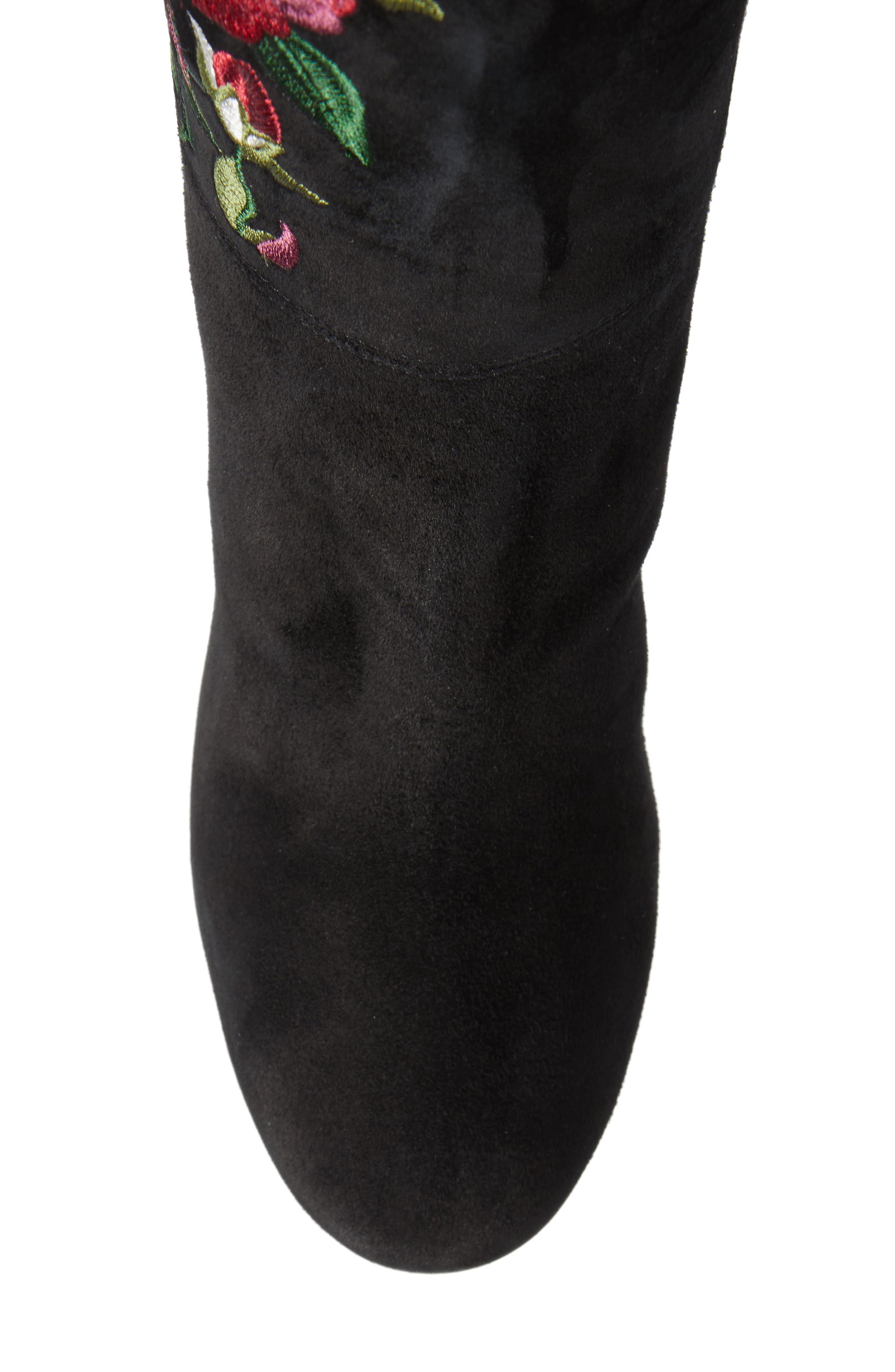 greenfield flower embroidered boot, Alternate, color, BLACK SUEDE