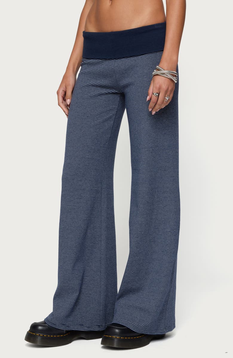 EDIKTED Amarna Stripe Foldover Pants, Alternate, color, Navy-And-White