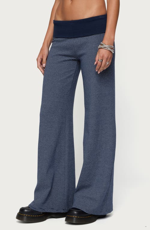 Edikted Amarna Striped Fold Over Pants In Blue