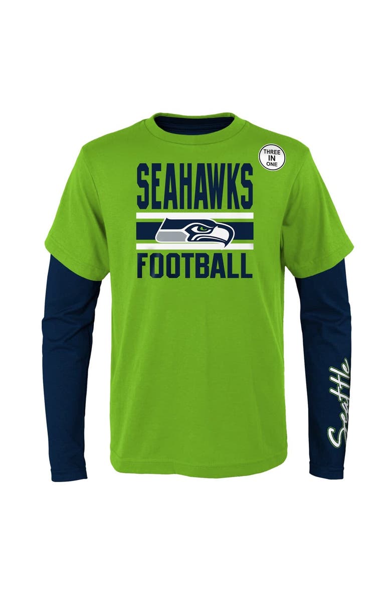 Outerstuff Preschool Navy/Neon Green Seattle Seahawks Fan Fave T-Shirt Combo Set, Alternate, color, 
