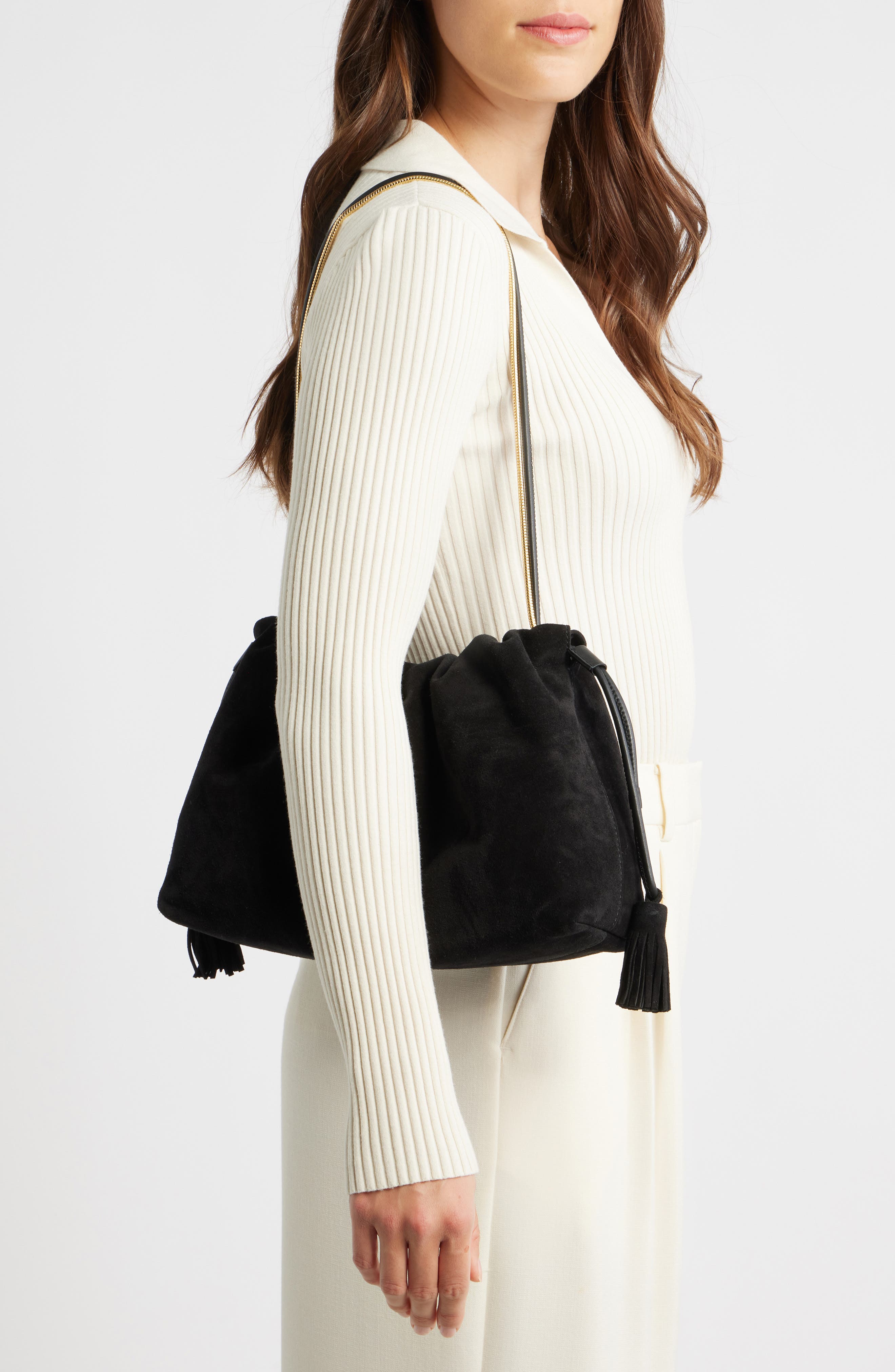 Veronica Beard Stash Suede Shoulder Bag, Alternate, color, 