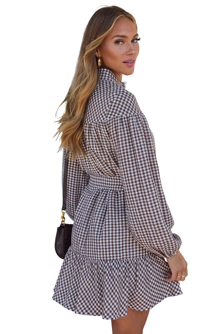 Sweet Autumn Plaid Belted Long Sleeve Mini Shirtdress, Alternate, color, BROWN/ CREAM