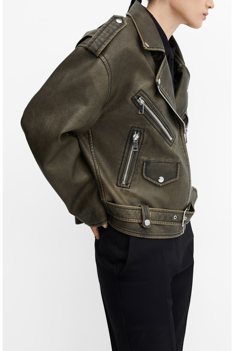 Faux Leather Moto Jacket, Alternate, color, GREY