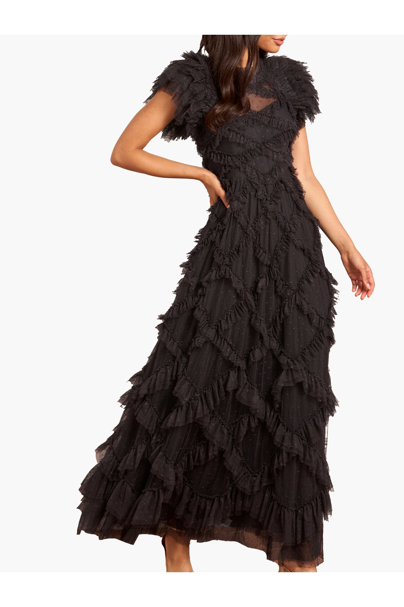 Short Syringes Needle & Thread Genevieve Ruffle Short Sleeve Maxi Gown (Women) | Nordstrom