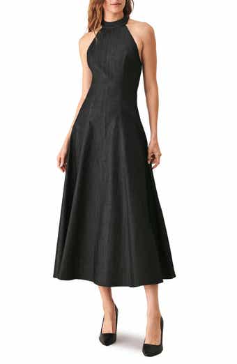 Halter Neck Denim Midi Dress