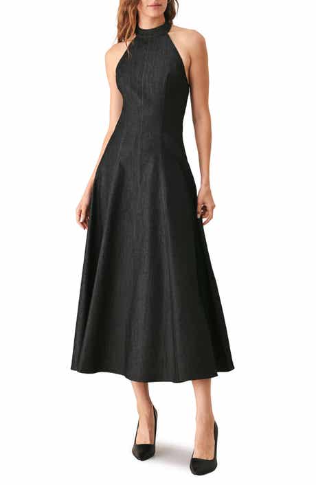 Halter Neck Denim Midi Dress