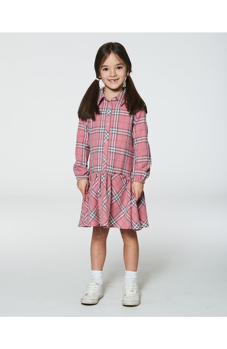 Deux par Deux Girl's Flannel Shirt Dress With Frill Pink Plaid, Alternate, color,