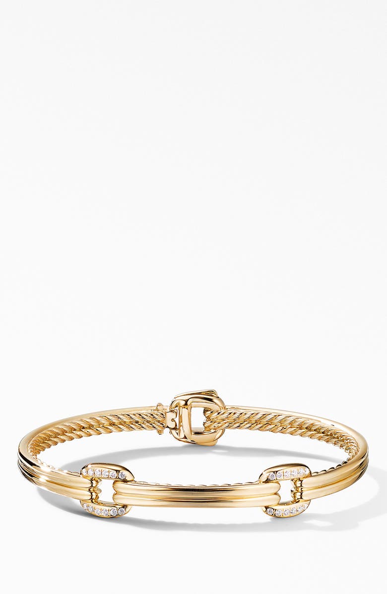 David Yurman Thoroughbred<sup>®</sup> Double Link Bracelet in 18K Yellow Gold with Diamonds, Main, color, 