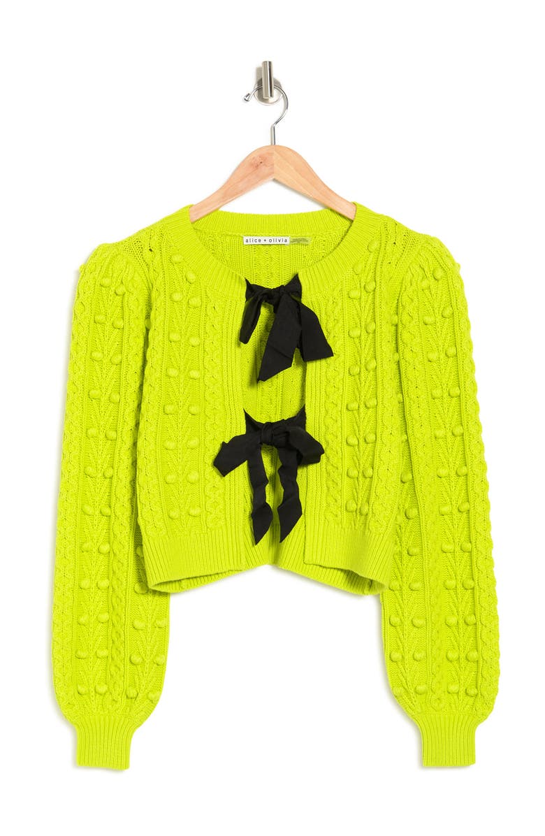 Alice + Olivia Kitty Puff Sleeve Bow Front Wool Blend Cardigan, Alternate, color,