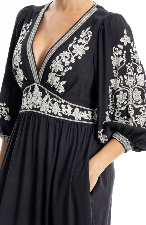 Max Studio Embroidered Maxi Dress In Black