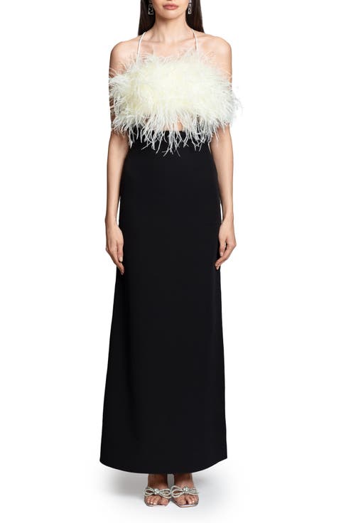 Greenwich Feather Bodice Crepe Gown
