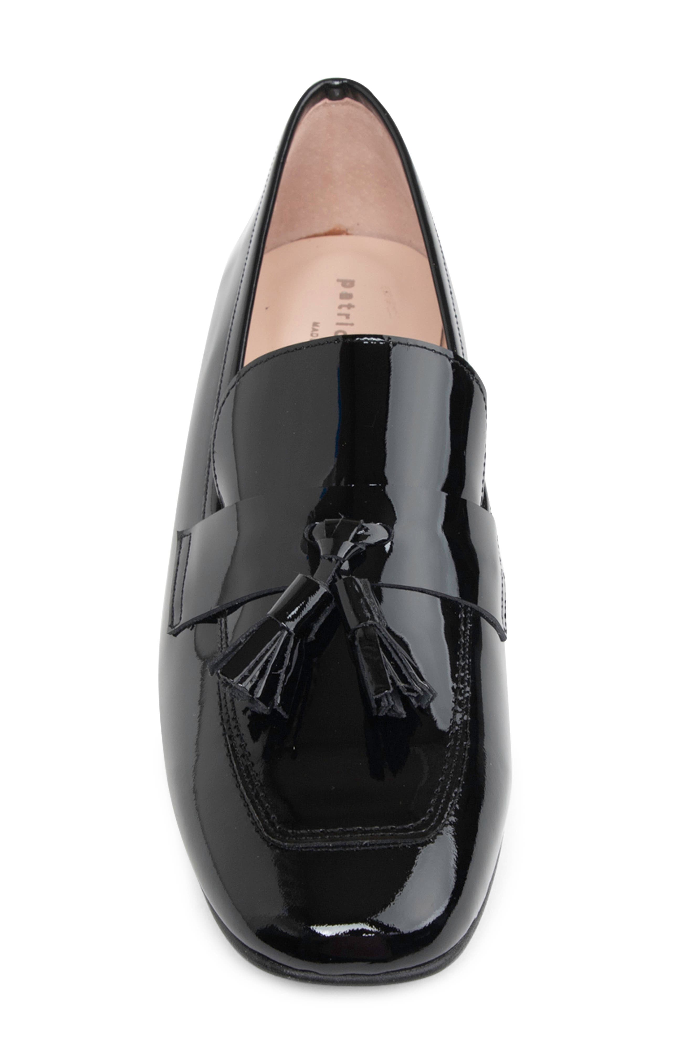 patricia green Beckham Block Heel Tassel Loafer, Alternate, color, Black Patent