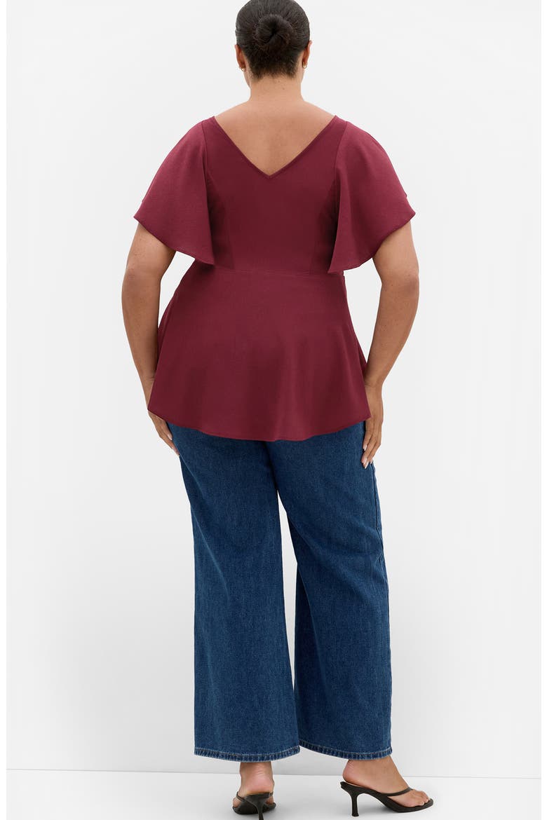 Romantic Mood Flutter Sleeve Peplum Top, Alternate, color, BERRY